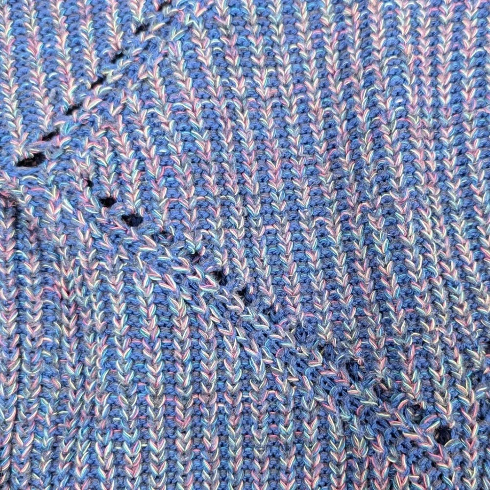 Eddie Bauer Womens Medium Blue Purple Marled Chunky Open Knit Vintage Sweater